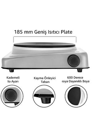 Awox Lotus Tekli Set Üstü Elektrikli Ocak 1500w Gri