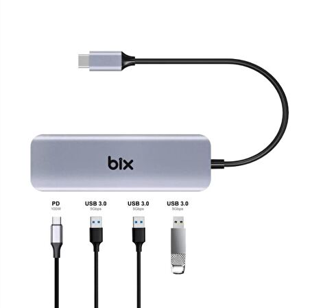Bix Type-C to TF SD Kart Okuyucu PD USB 3.0 Hub Çoklayıcı Dönüştürücü Adaptör