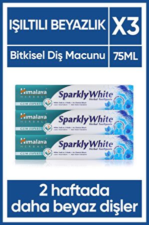 Sparkly White Beyazlatıcı Diş Macunu, Bitkisel, Vejetaryen, Florürsüz, Parabensiz, 75 Ml 3 Adet