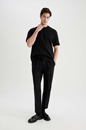 DeFacto Twill Yazlık Kumaş Pantolon Tailored Regular Fit Normal Kesim Keten Karışımlı Düz Paça B6670AX24SPBK27
