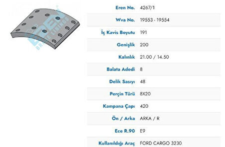 KAMPANA BALATA YENI MODEL FORD CARGO 3230 19553