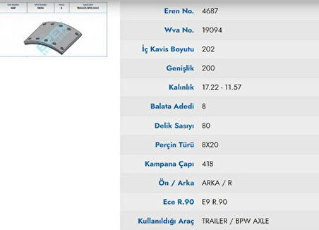 FULLORGANIK KAMPANA BALATA MUHTELIF BPW DORSE  19094