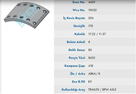 KAMPANA BALATA MUHTELIF TREYLER / PILOT / YILDIZ / 19032