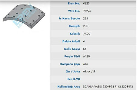 KAMPANA BALATA SCANIA VABIS 230 ARKA P 93 - R 143  19932