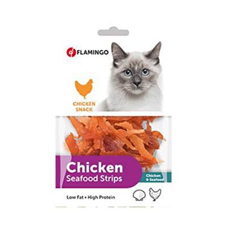 Flamingo Seafood Strips Balık - Tavuklu Granül Yetişkin Kedi Ödülü 85 g 