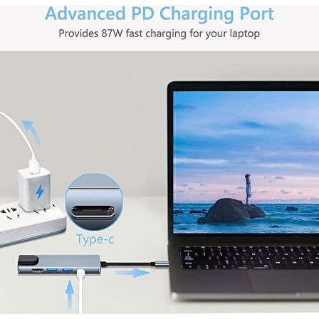 Daytona CF55 Macbook Android Uyumlu Type-C to 2*USB 3.0 4K HDMI Gigabit Ethernet RJ45 PD Çevirici Hub Adaptör