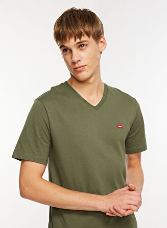 V Yaka Yeşil Erkek T-Shirt