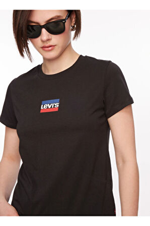 Levi's Bisiklet Yaka Olympic Logo Baskılı Siyah Kadın T-Shirt - A2086-0258