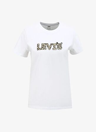 Levis Bisiklet Yaka Baskılı Beyaz Kadın T-Shirt THE PERFECT TEE HL LOGO MOSAIC ANIM