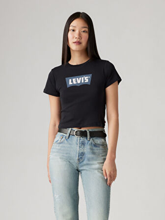 SKINNY CROP YUMUŞAK DOKULU KADIN SİYAH T-SHIRT A8798-0030