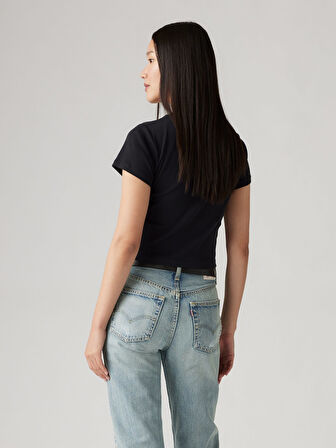 SKINNY CROP YUMUŞAK DOKULU KADIN SİYAH T-SHIRT A8798-0030