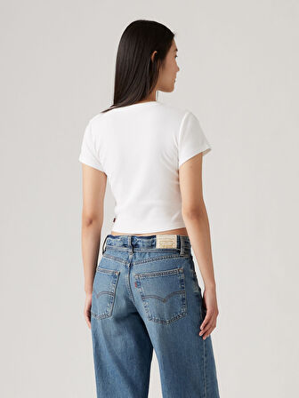 SKINNY CROP YUMUŞAK DOKULU KADIN BEYAZ T-SHIRT A8798-0029