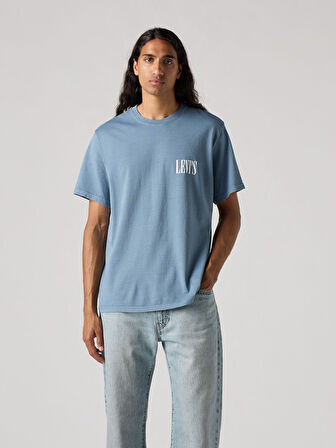 RELAXED FIT SERIF LOGO ERKEK MAVİ T-SHİRT 16143-1917