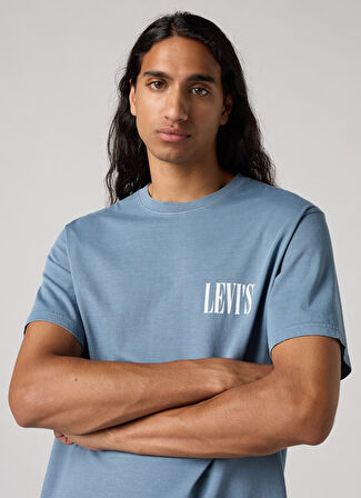RELAXED FIT SERIF LOGO ERKEK MAVİ T-SHİRT 16143-1917