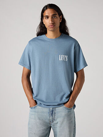 RELAXED FIT SERIF LOGO ERKEK MAVİ T-SHİRT 16143-1917
