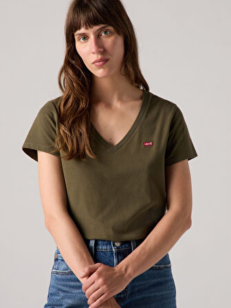 KADIN V YAKA YEŞİL T-SHİRT 85341-0105