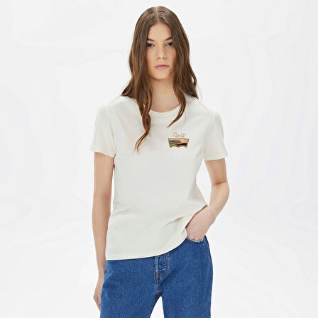 KADIN ÇÖL DESENLİ BİSİKLET YAKA T-SHİRT A2086-0381