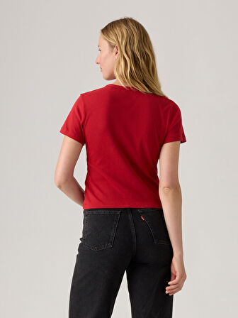 KADIN KIRMIZI SİM DETAYLI LOGOLU T-SHİRT TİŞÖRT 17944-0084