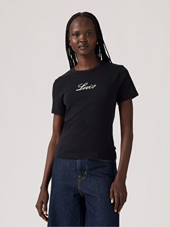 KADIN SİM DETAYLI SİYAH T-SHİRT TİŞÖRT 17944-0107