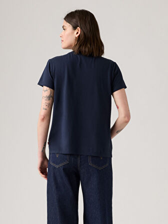 KADIN BİSİKLET YAKA DESENLİ LACİVERT T-SHİRT TİŞÖRT 17369-3156