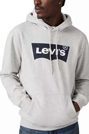 Levis Erkek Baskılı Kapüşonlu Gri Sweatshirt - 38424-0154
