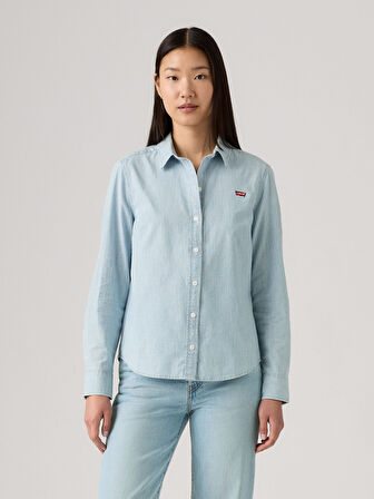 KADIN MAVİ VE BEYAZ RENKLİ ÇİZGİLİ GÖMLEK 34574-0060