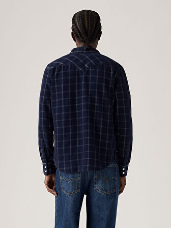 ERKEK LACİVERT KARE DESENLİ ÇİZGİLİ GÖMLEK 85744-0108