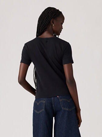 KADIN SİM DETAYLI SİYAH T-SHİRT TİŞÖRT 17944-0107