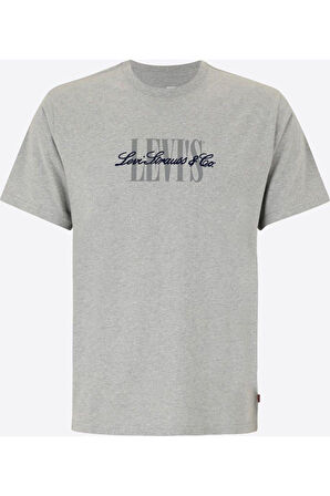 Levi's Erkek Bisiklet Yaka Relaxed Fit Serif Logo Gri T-Shirt - A2082-0297