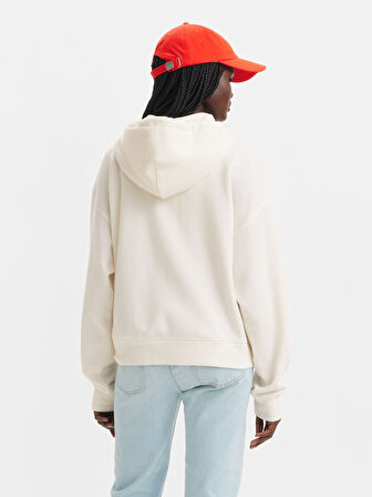 KADIN KAPÜŞONLU BEYAZ FERMUARLI SWEATSHİRT 001U1-0003
