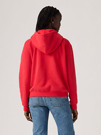KADIN FERMUARLI KAPÜŞON YAKA KIRMIZI SWEATSHİRT 001U1-0002