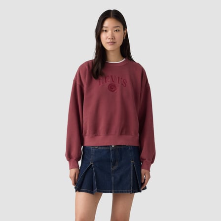 VINTAGE BOXY KADIN BORDO BİSİKLET YAKA SWEATSHİRT 005OZ-0019