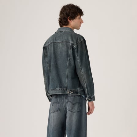 RELAXED FIT TRUCKER ERKEK FÜME RENGİ JEAN KOT CEKET A5782-0132