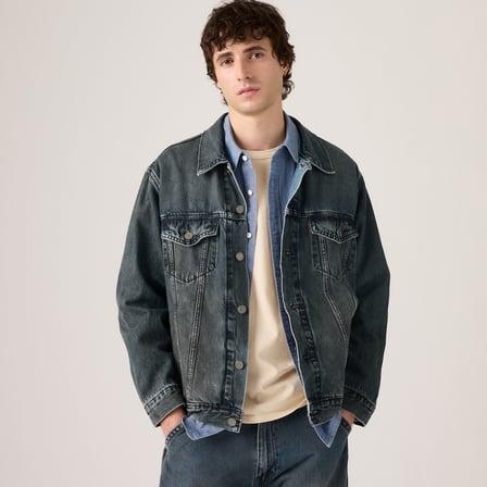 RELAXED FIT TRUCKER ERKEK FÜME RENGİ JEAN KOT CEKET A5782-0132