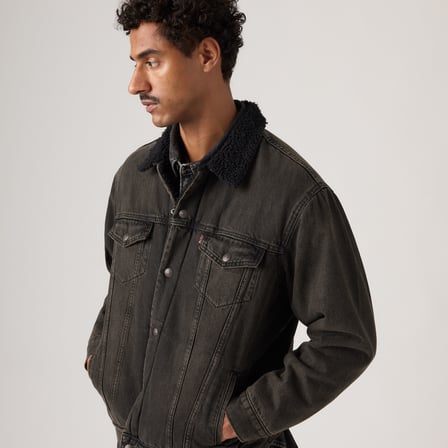 RELAXED FIT SHERPA TRUCKER ERKEK SİYAH JEAN KOT CEKET A5784-0048