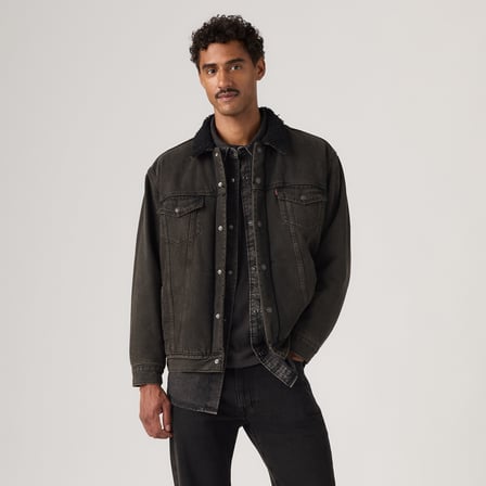 RELAXED FIT SHERPA TRUCKER ERKEK SİYAH JEAN KOT CEKET A5784-0048
