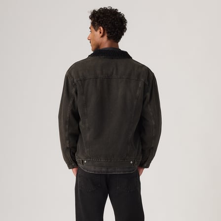 RELAXED FIT SHERPA TRUCKER ERKEK SİYAH JEAN KOT CEKET A5784-0048