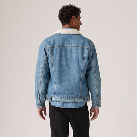 RELAXED FIT SHERPA TRUCKER ERKEK MAVİ JEAN KOT CEKET A5784-0044