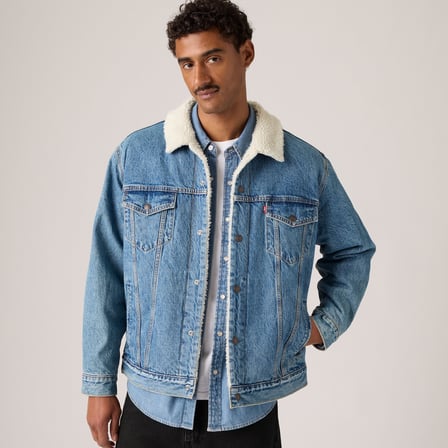 RELAXED FIT SHERPA TRUCKER ERKEK MAVİ JEAN KOT CEKET A5784-0044