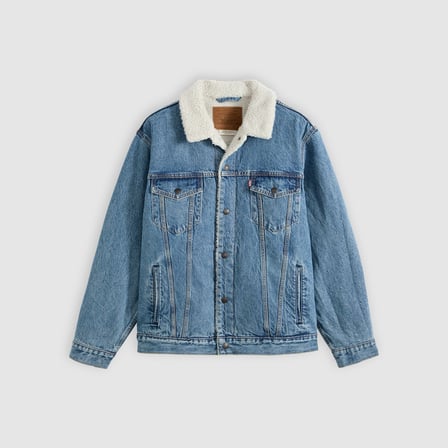 RELAXED FIT SHERPA TRUCKER ERKEK MAVİ JEAN KOT CEKET A5784-0044