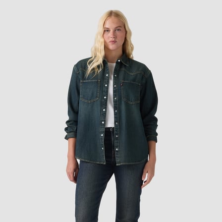 TEODORA WESTERN HIGH VIBRATION WES KADIN LACİVERT JEAN KOT GÖMLEK A7244-0087