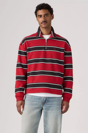 Levi's Çizgili  % 100 Pamuk Yarım Fermuarlı Dik Yaka Sweat Erkek SWEAT 0083X-0002 KIRMIZI