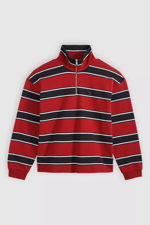 Levi's Çizgili  % 100 Pamuk Yarım Fermuarlı Dik Yaka Sweat Erkek SWEAT 0083X-0002 KIRMIZI