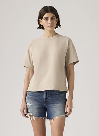 VINTAGE SS TEE TR GARMENT DYE KADIN AÇIK KAHVERENGİ BİSİKLET YAKA T-SHİRT 008C3-0001