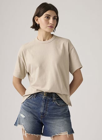 VINTAGE SS TEE TR GARMENT DYE KADIN AÇIK KAHVERENGİ BİSİKLET YAKA T-SHİRT 008C3-0001