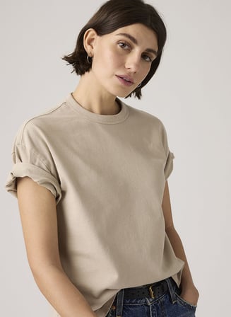 VINTAGE SS TEE TR GARMENT DYE KADIN AÇIK KAHVERENGİ BİSİKLET YAKA T-SHİRT 008C3-0001