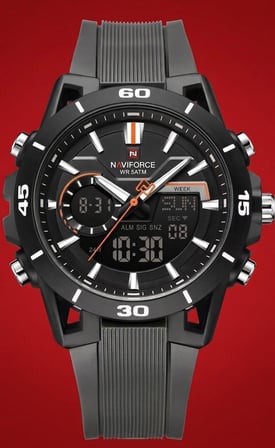 NAVİFORCE NF-7135 DİJİTAL ANALOG ALARMLI AYDINLATMALI SPOR ERKEK KOL SAATİ