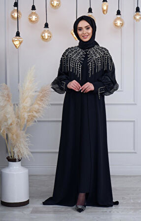 WHİTE CORNER Abaya W2772 Siyah