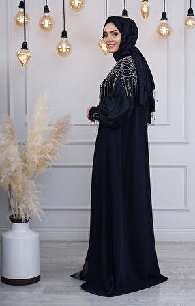 WHİTE CORNER Abaya W2772 Siyah