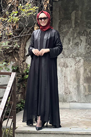 Nurcan Çetin İç Elbiseli Abaya 24422 Siyah